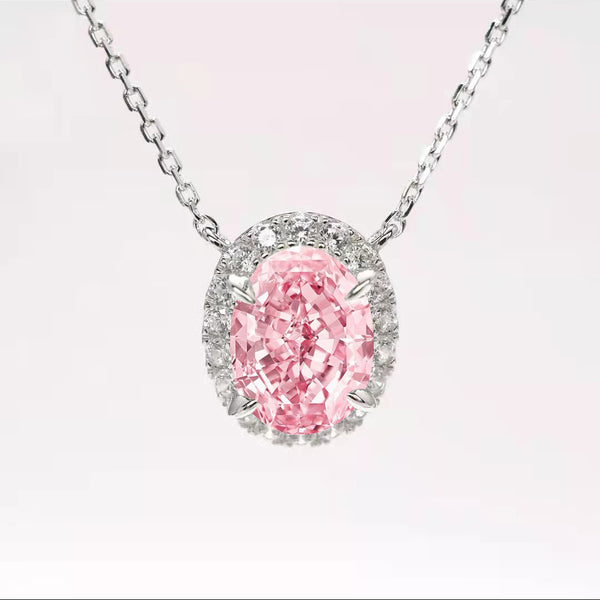 N240010 MY CHARMING LOVER -  ROMANTIC SUKURA PINK OVAL CUT NECKLACE