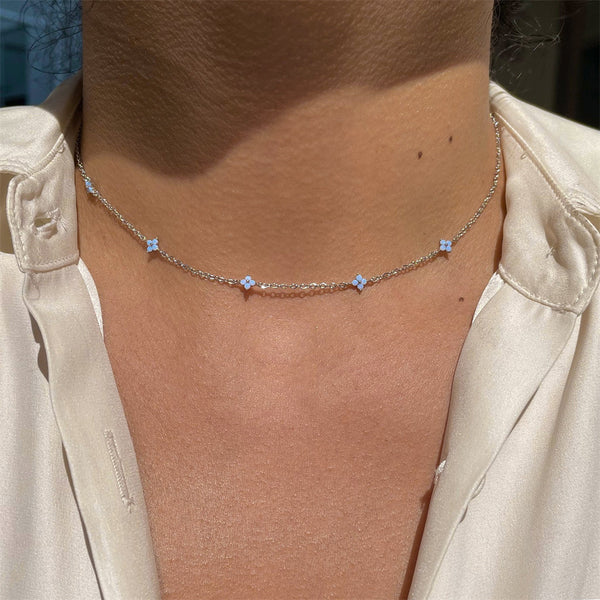 N240001 MY CHARMING LOVER - SKY BLUE DELICATE BLOSS NECKLACE