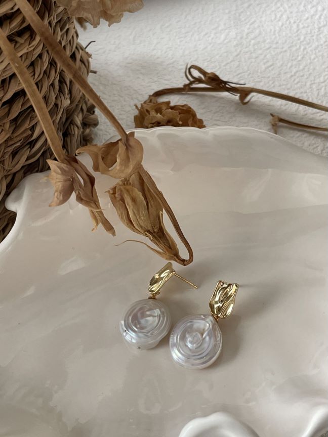 14K Gold-Filled S925 Sterling Silver Drop Earrings with Oblate-Shaped Baroque Freshwater Pearl For Birthday Gift For Anniversary Gift Idea For Her