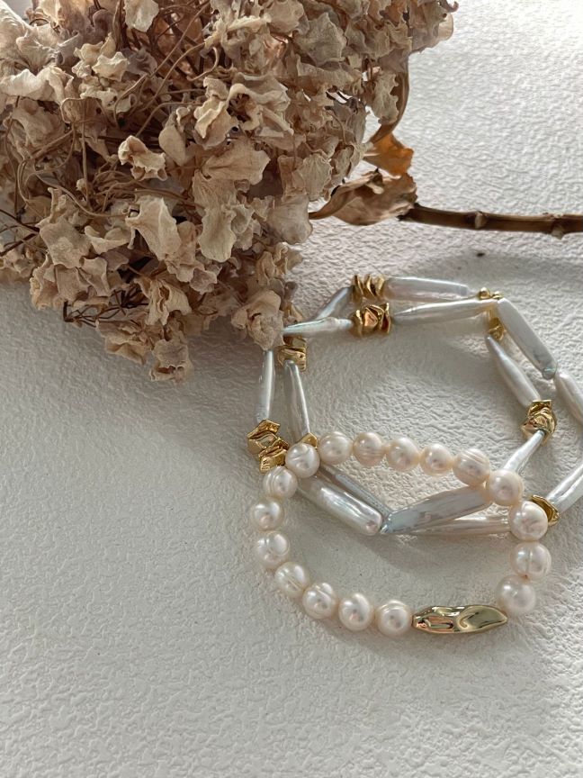 14K Gold-Filled S925 Sterling Silver Natural Threaded Baroque Freshwater Pearl Bracelet Gift For Her Anniversary Gift Minimalist Jewelry For Bridal Gift