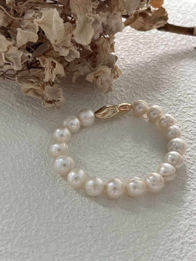 14K Gold-Filled S925 Sterling Silver Natural Threaded Baroque Freshwater Pearl Bracelet Gift For Her Anniversary Gift Minimalist Jewelry For Bridal Gift
