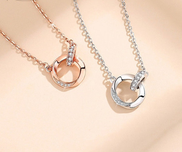 18K GOLD PLATED OR RHODIUM PLATED INTERLOCKING LOVE MINIMALIST NECKLACE WITH 5A GRADE CZ GEMSTONE FOR ANNIVERSARY GIFT FOR HER BIRTHDAY GIFT IDEA FOR DAILY OUTFIT GIFT FOR WIFE