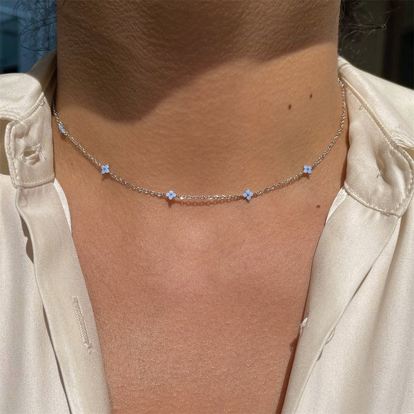 18K GOLD PLATED OR RHODIUM PLATED SKY BLUE DELICATE BLOSS MINIMALIST NECKLACE WITH 5A GRADE CZ GEMSTONE FOR ANNIVERSARY GIFT FOR HER BIRTHDAY GIFT IDEA FOR DAILY OUTFIT FOR WINTER 