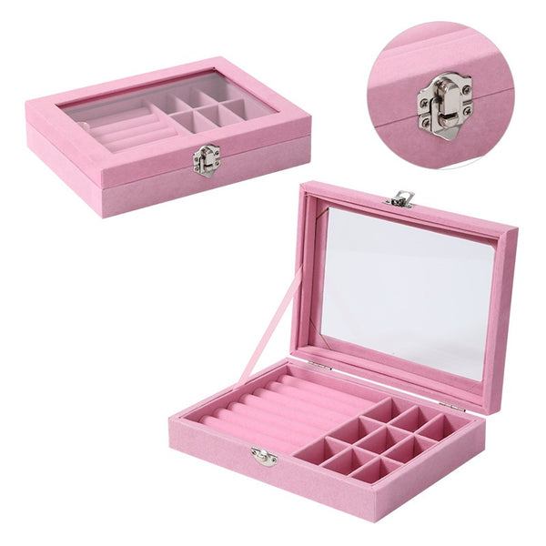 P240001 VELVET JEWELLERY DISPLAY STORAGE HOLDER WITH TRANSPARENT ACRYLIC COVER FOR ALL ACCESSORIES