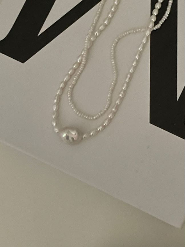S925 Sterling Silver 14K Gold-filled Flat Rice-Shaped Baroque Freshwater Pearl Necklace For Anniversary Gift For Birthday Gift For Christmas Gift Idea For Her