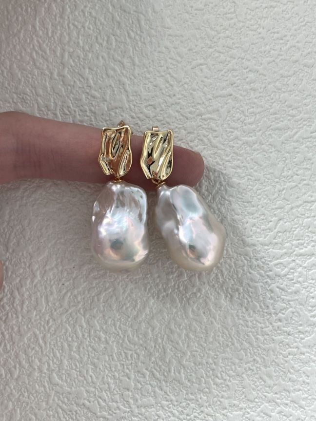 S925 Sterling Silver 14K Gold-filled Large Baroque Freshwater Pearl Metal Drop Earrings For Bridal Jewelry For Birthday Gift For Christmas Gift Idea