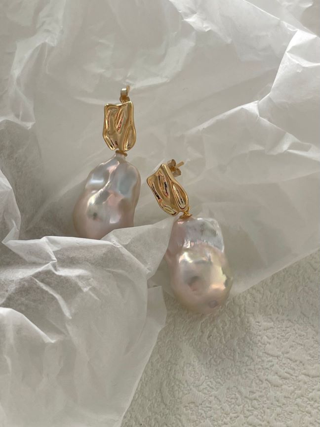 S925 Sterling Silver 14K Gold-filled Large Baroque Freshwater Pearl Metal Drop Earrings For Bridal Jewelry For Birthday Gift For Christmas Gift Idea