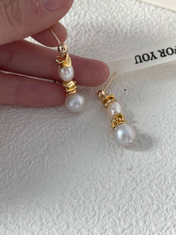 S925 Sterling Silver 14K Gold-filled White Baroque Freshwater Pearl Drop Earrings For Bridal Jewelry For Christmas Gift Idea