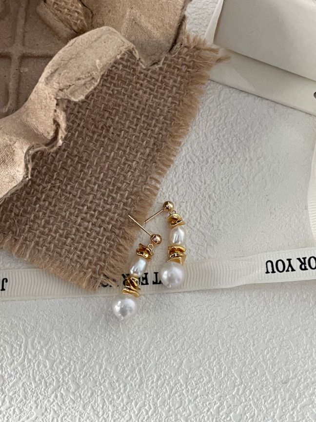 S925 Sterling Silver 14K Gold-filled White Baroque Freshwater Pearl Drop Earrings For Bridal Jewelry For Christmas Gift Idea